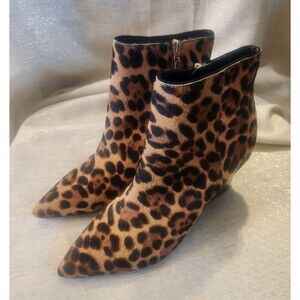Nine West Women's Natural Multi Carter Cheetah Wedge Ankle Boots Booties Size 9M